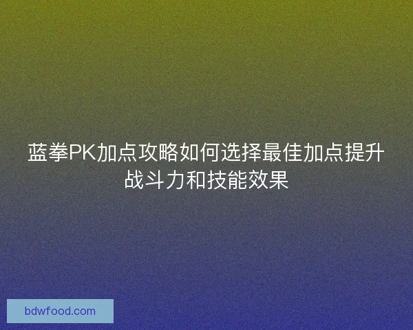 蓝拳PK加点攻略如何选择最佳加点提升战斗力和技能效果